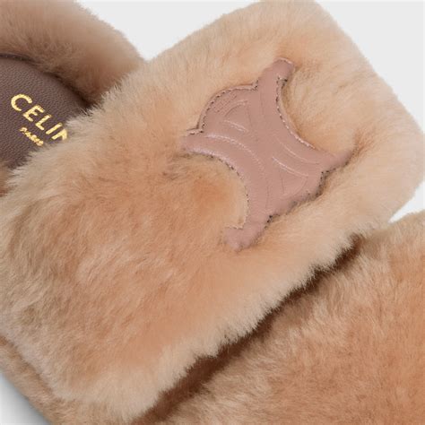 CELINE FUR SLIDES TRIOMPHE in SHEARLING 